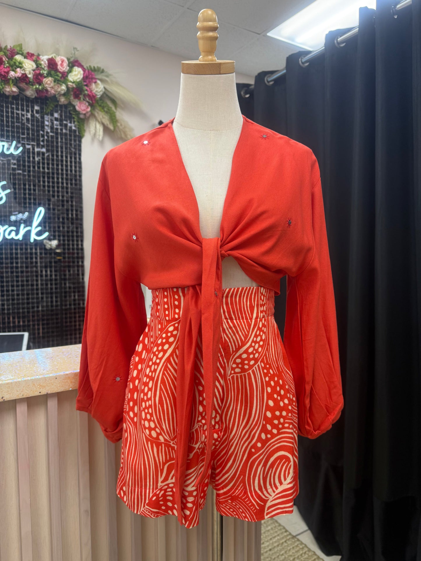 Jenn Sequined Emb. Tie Front Top Dress to