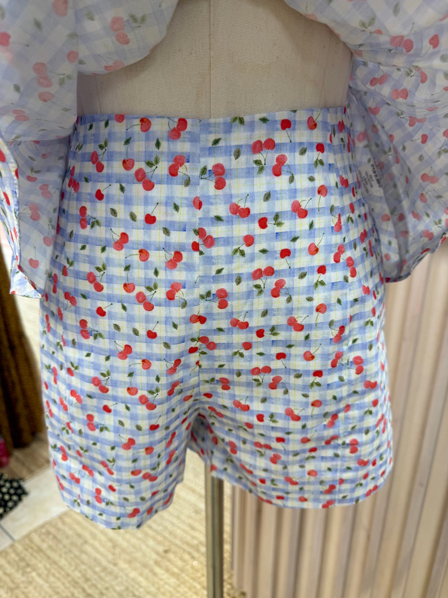 Farrah Cherry Checkered Printed Hot Shorts Sincerely Ours