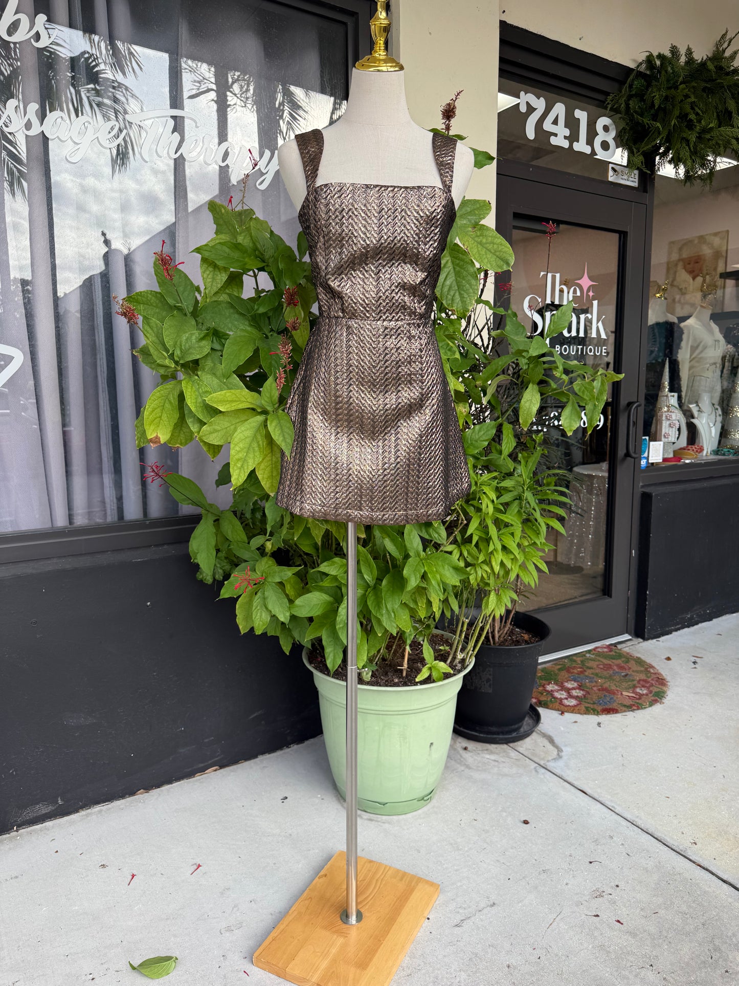 Tracy Jacquard Gold Romper