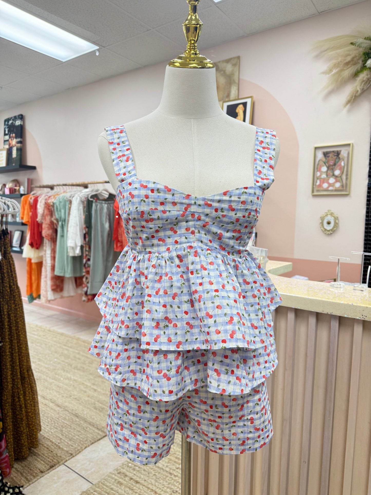 Farrah Cherry Printed Top Sincerely Ours