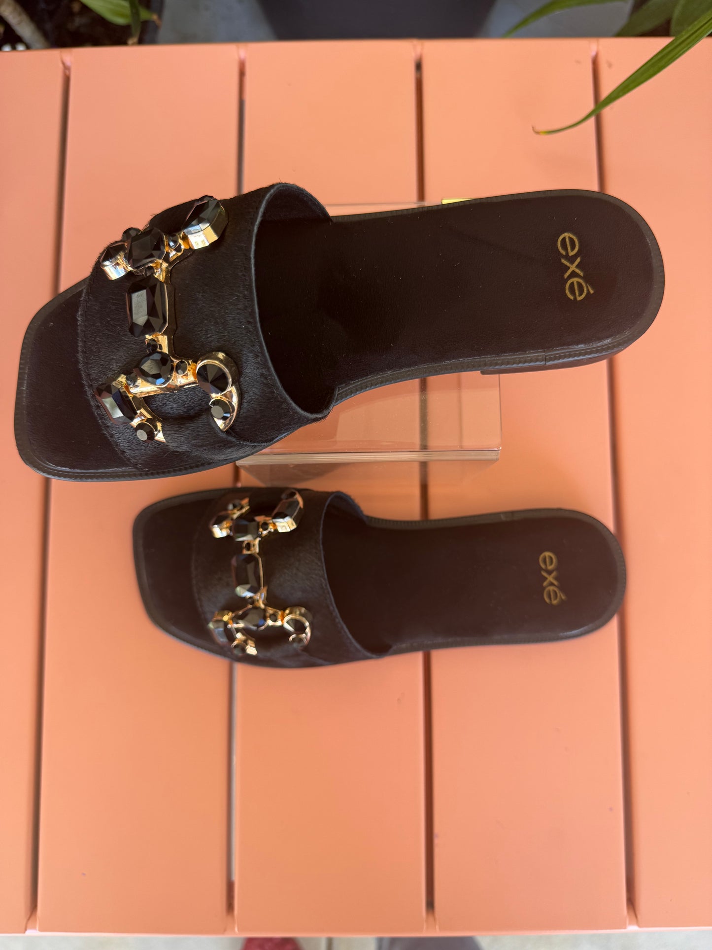 Barbara Black Pony Hair Flat Sandal