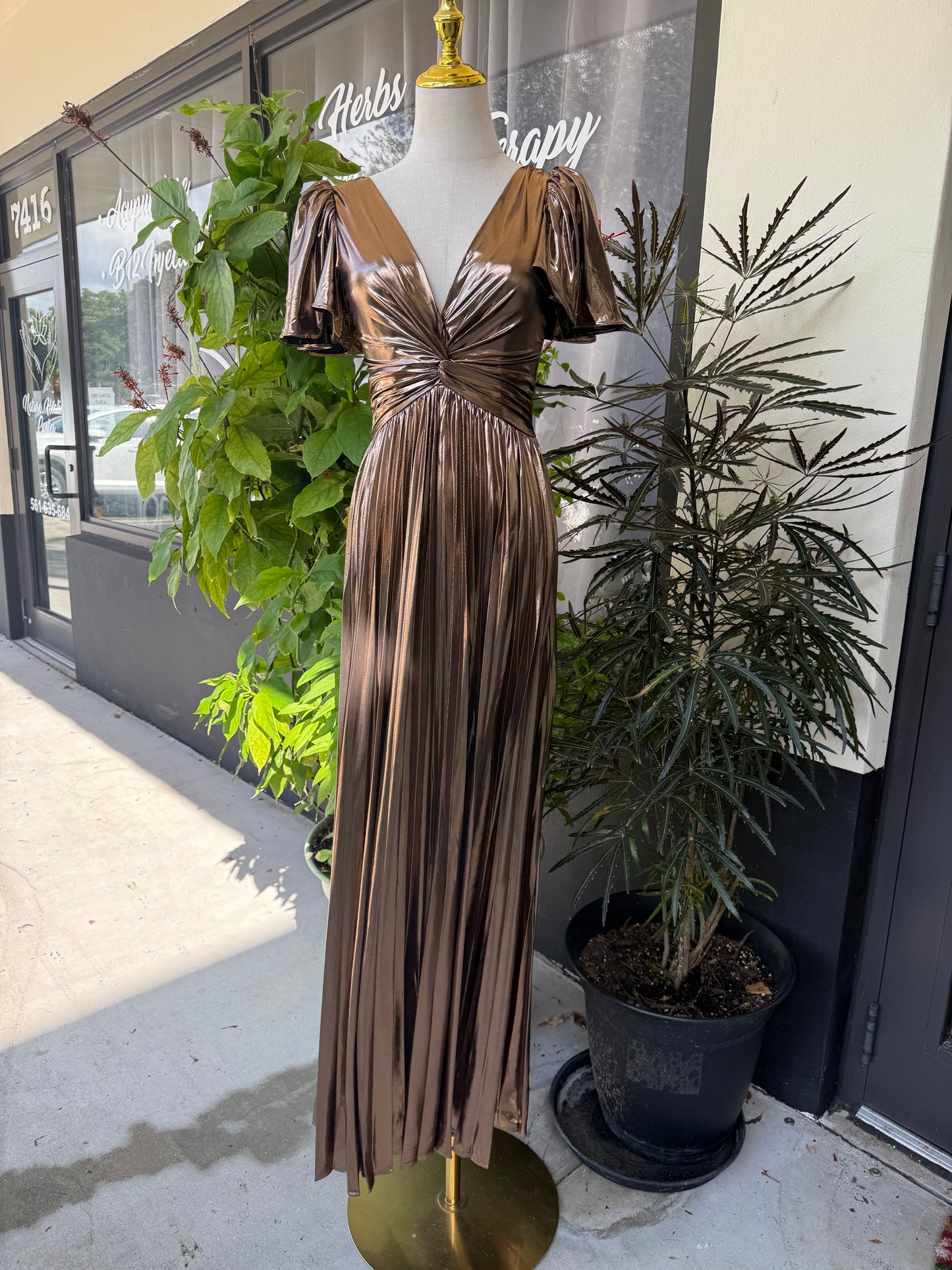 Blair Lame Twisted Front Pleated Dress