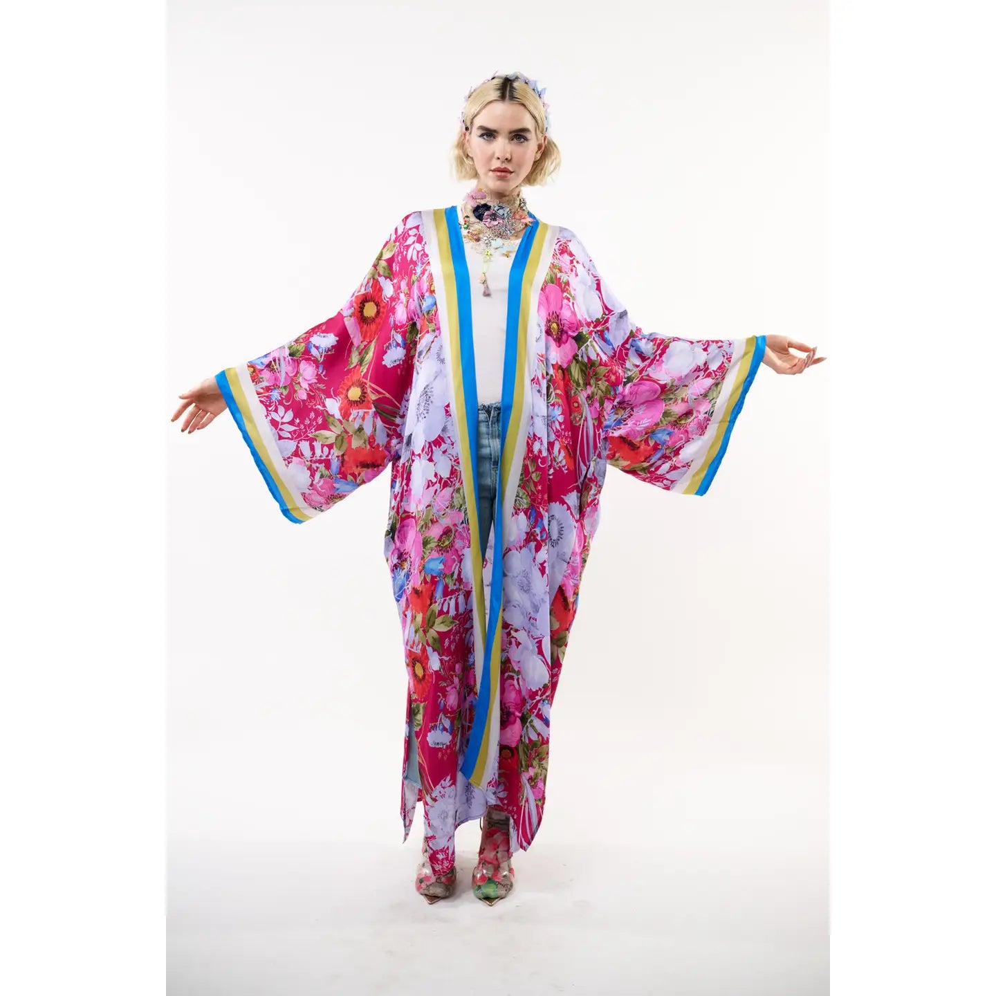 Floral kimono
Maxi kimono
Printed kimono
Women's kimono
Bold kimono
Contrast stripe kimono
Raspberry floral kimono
Long floral kimono
Open front kimono
Adventurous kimono
Statement kimono
Floral print kimono
Raspberry kimono
Dark pink kimono
Maxi length kimono
Side pocket kimono
Side slit kimono
Casual kimono
Resort wear
Vacation outfit
Bohemian style kimono
Fashion kimono
Stylish kimono
Bold raspberry floral print maxi kimono with contrast stripes
Adventurous womens long kimono