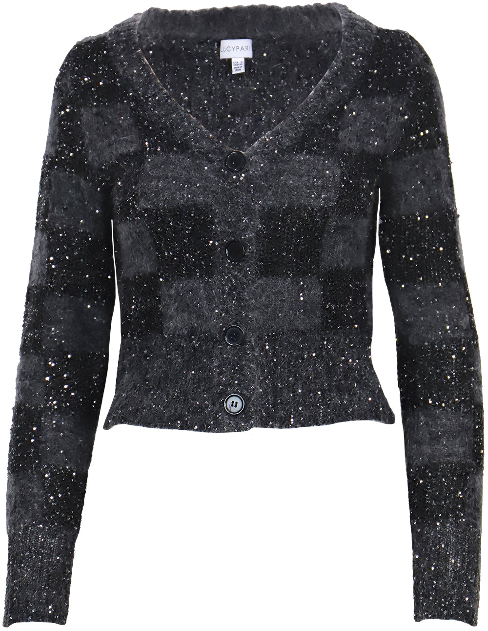 Black textured cardigan with buttons on a white background, a staple for curated boutique fashion and chic affordable style available at your Womens Boutique West Palm Beach, FL.
