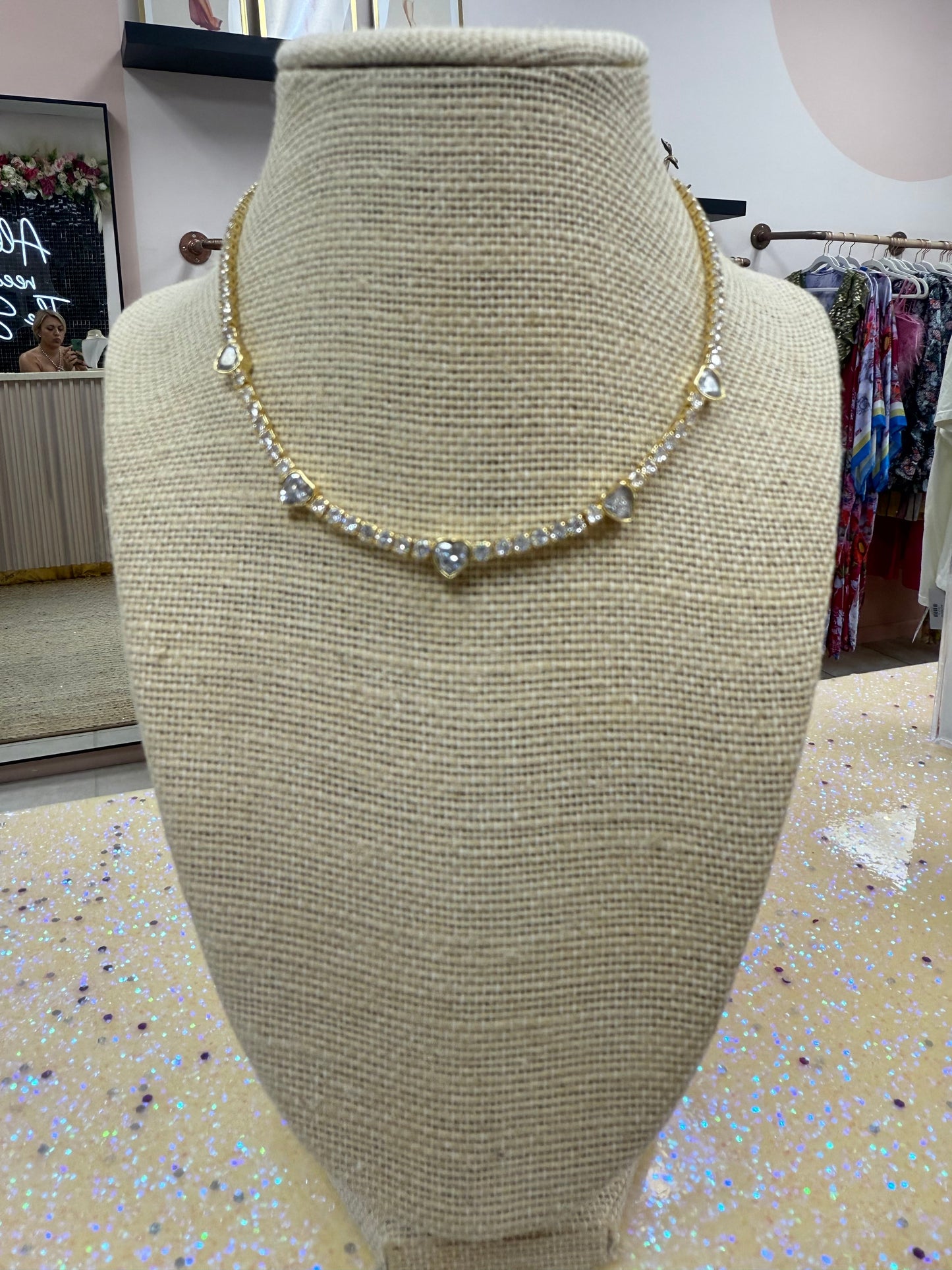 5 Diamond Hearts with a Diamond Chain Necklace Accessory Hoarder