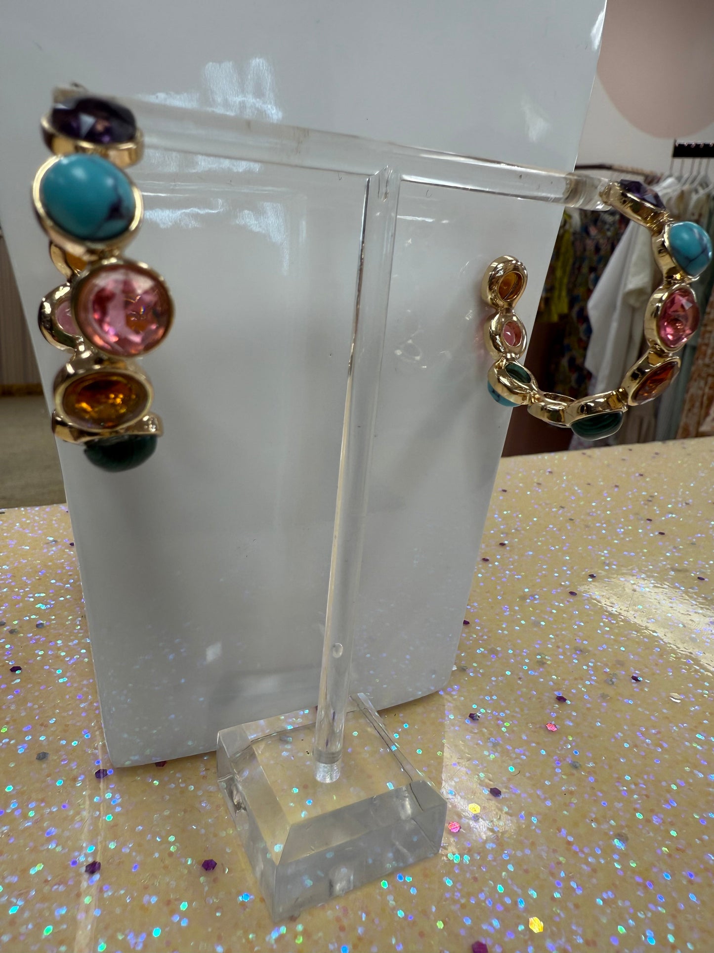 Multi-Studded Gem Hoop Earrings Joan Consigned Jewelry