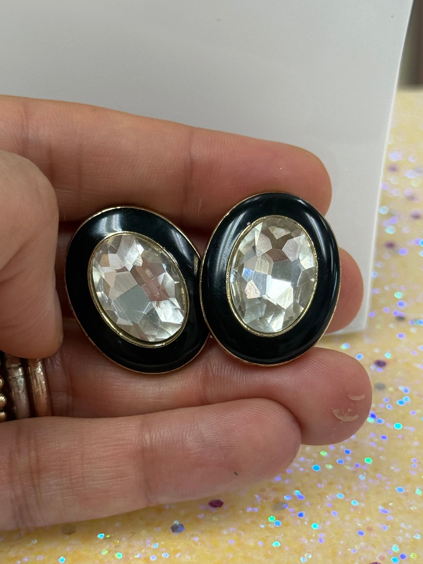 CZ Clip On with a Black border Earring Joan Consigned Jewelry