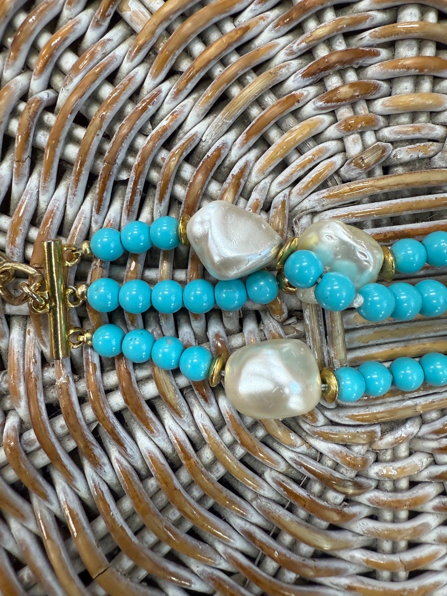 Turquoise and Fresh Water Pearl Beaded Bracelet Joan Consigned Jewelry