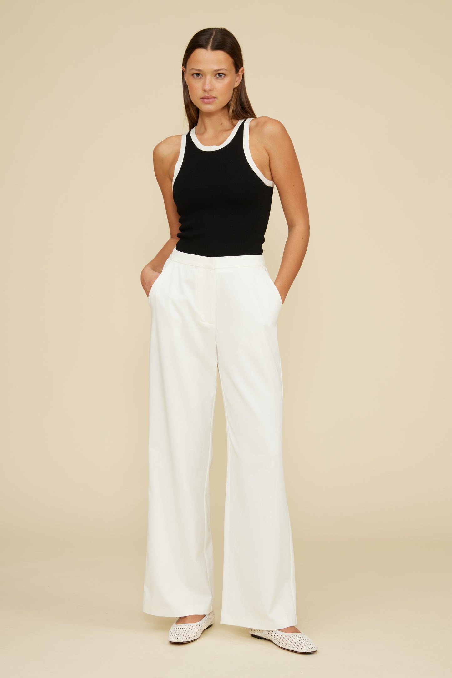 Joy Cutaway Tank Top, Black with White Trim, a perfect addition to your curated boutique fashion for chic affordable style at our Womens Boutique West Palm Beach, FL