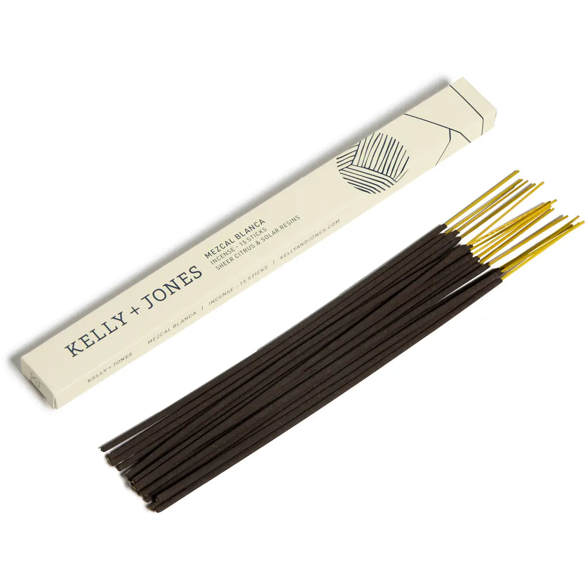 Incense sticks with a 'Kelly + Jones' branded box on a white background. a staple for curated boutique fashion and chic affordable style available at your Womens Boutique West Palm Beach, FL.