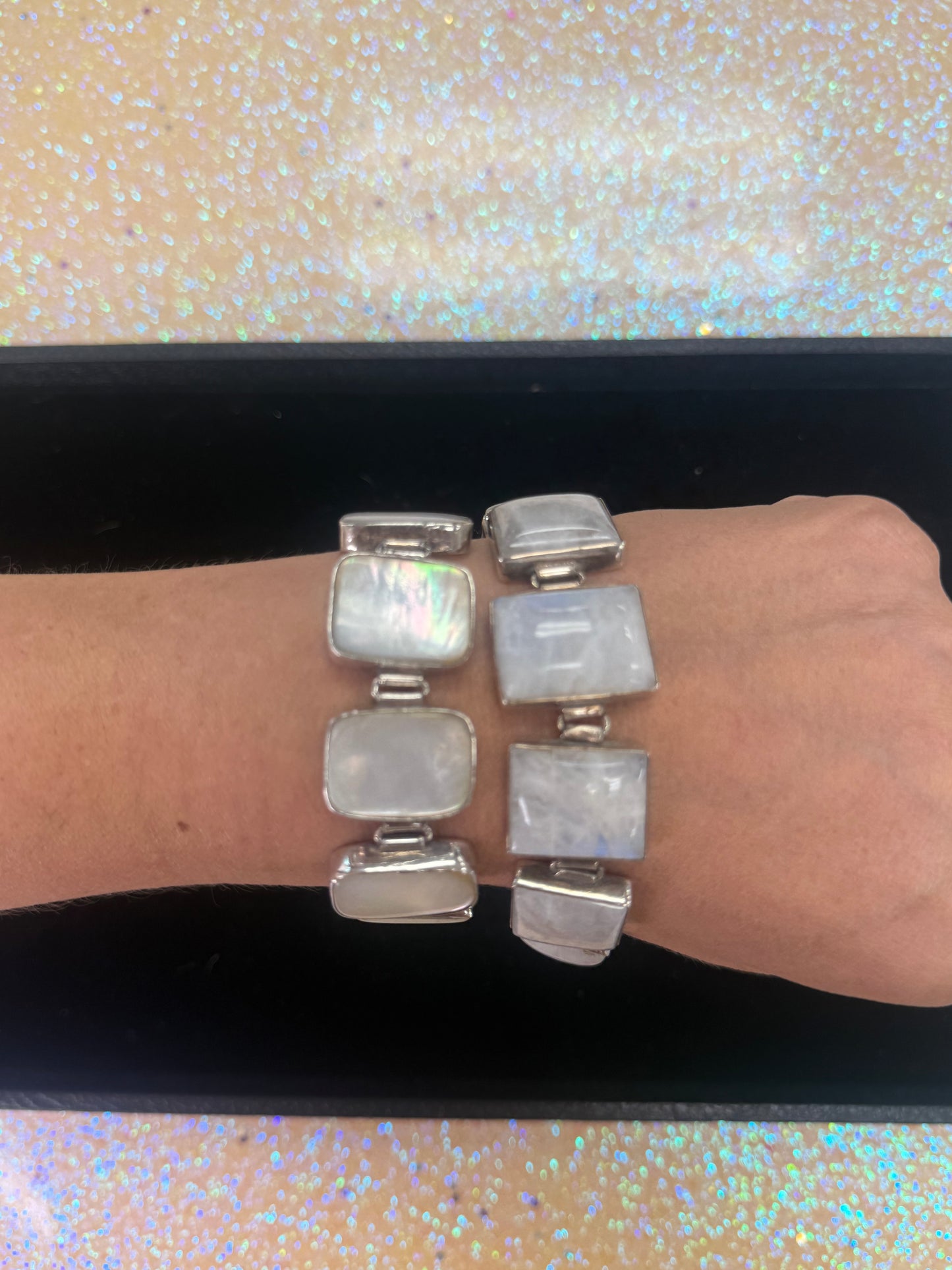 Sterling Silver with quartz and a mother of pearl stone bracelet, a staple for curated boutique fashion and chic affordable style available at your Women's Boutique West Palm Beach, FL