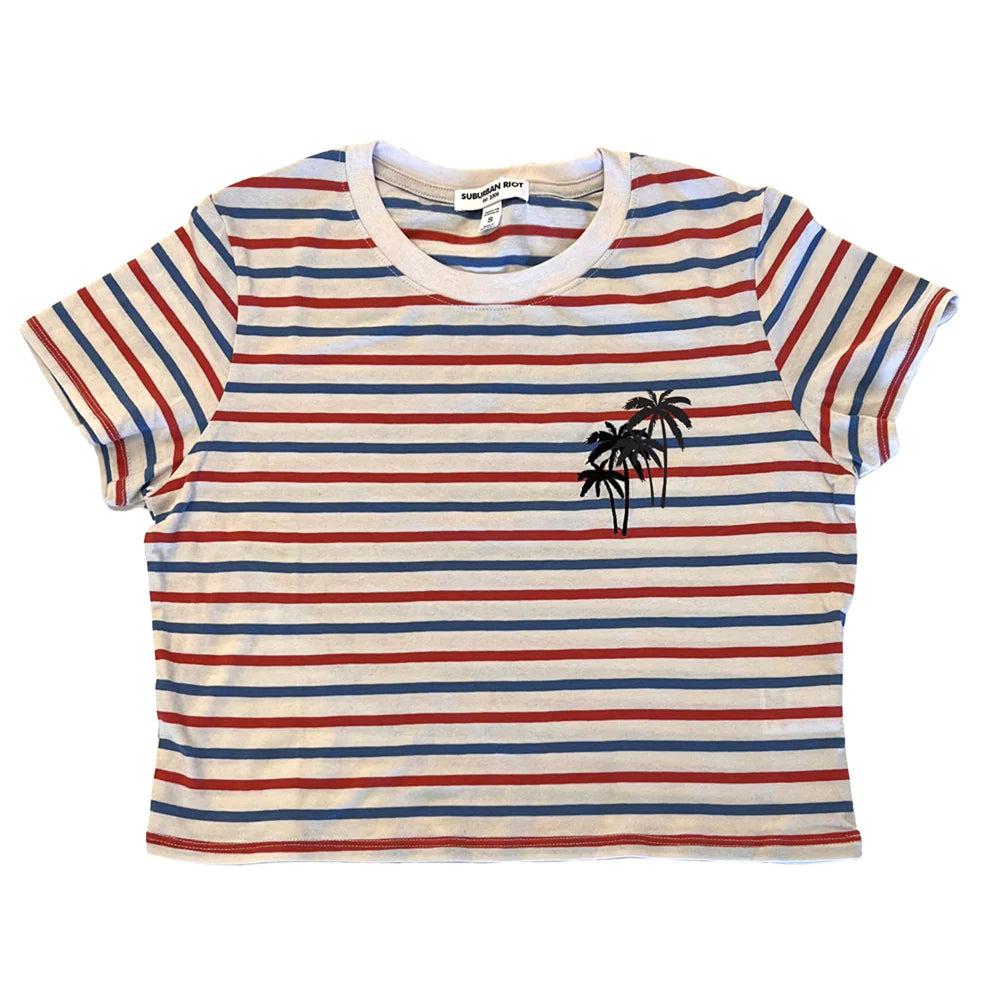 Palm Tree Stripe Crop Tee