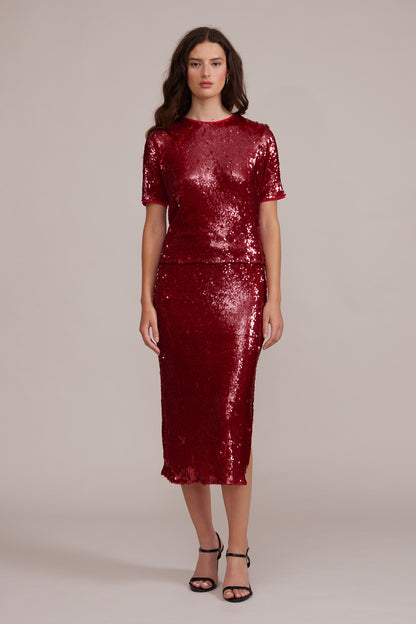 Dianne Cherry Red Sequined Blouse