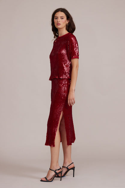 Dianne Cherry Red Sequined Blouse