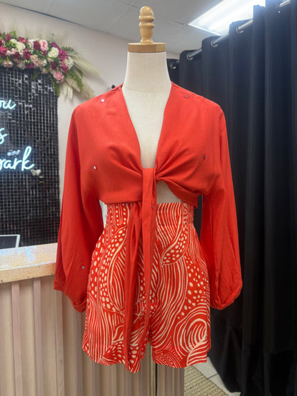 Jenn Sequined Emb. Tie Front Top