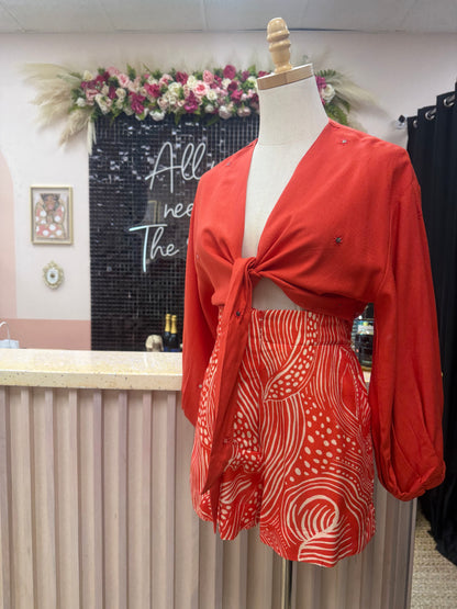 Jenn Sequined Emb. Tie Front Top