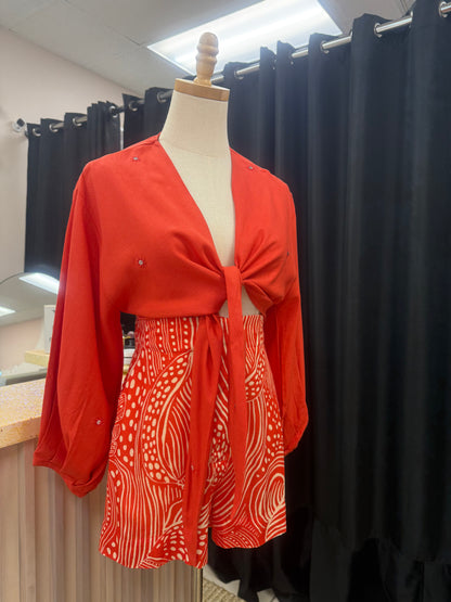 Jenn Sequined Emb. Tie Front Top