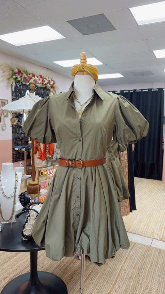 Solana Bubble Hem Mini Shirt Dress Aureum