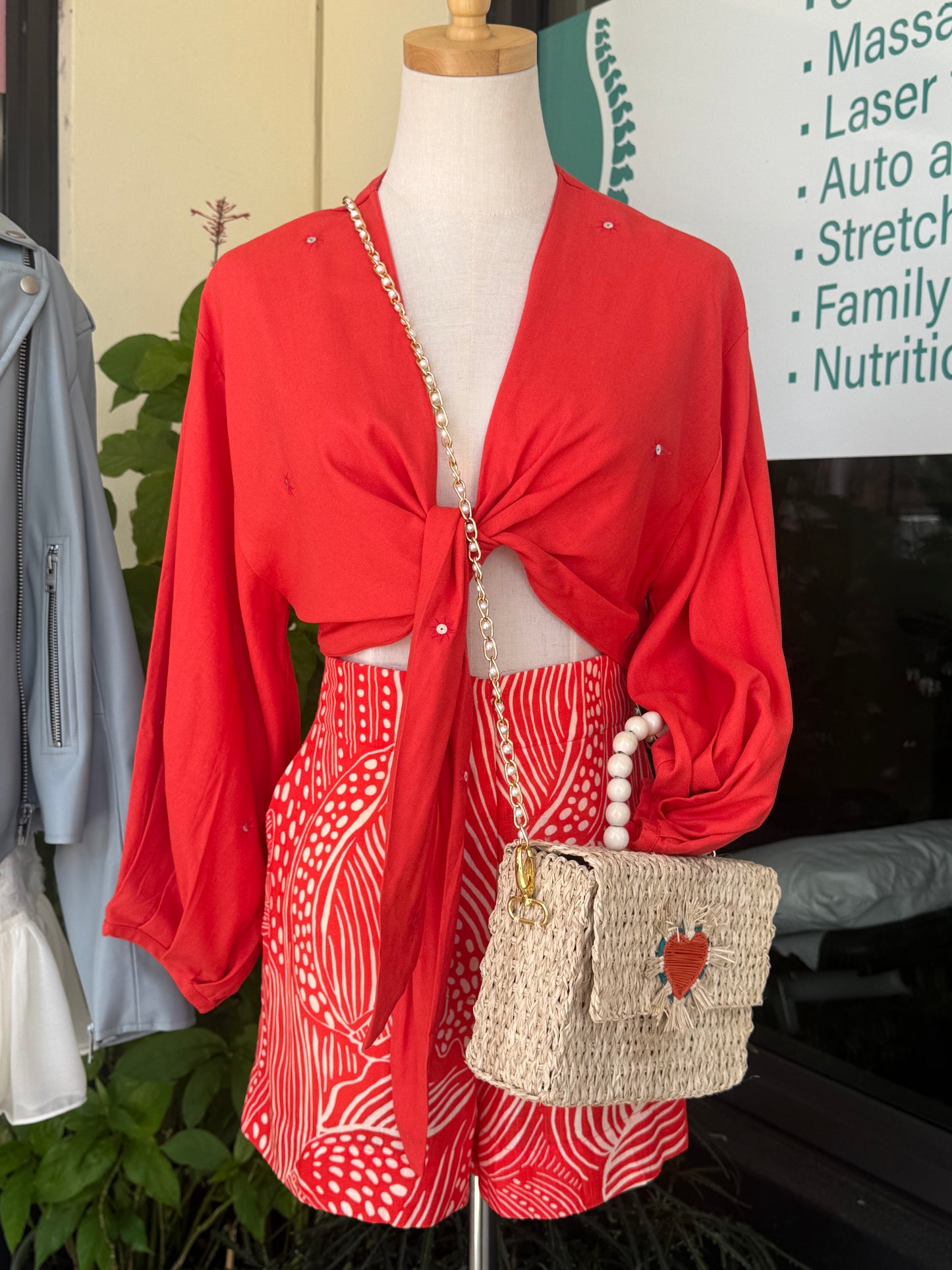 Jenn Sequined Emb. Tie Front Top