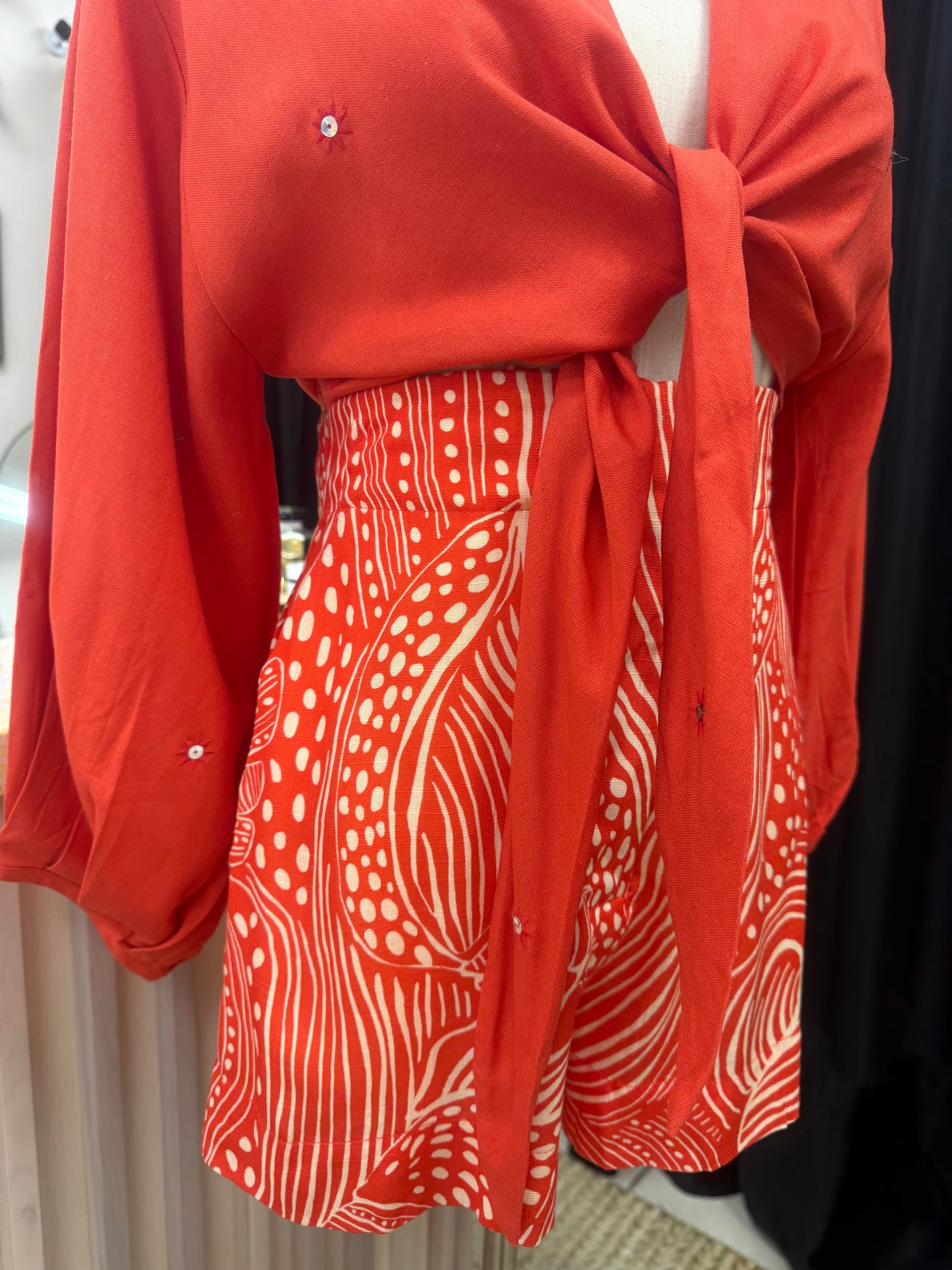 Jenn Sequined Emb. Tie Front Top
