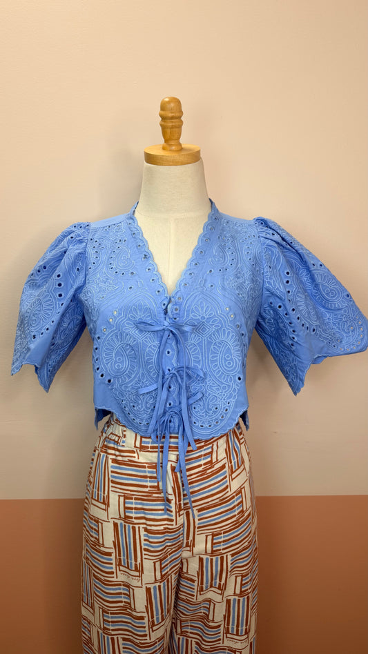 Bridgette Poplin Eyelet Cropped Blouse