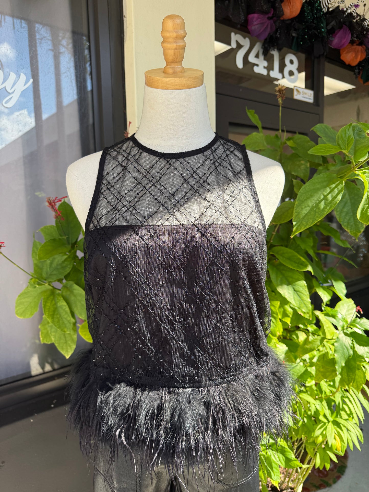 Miley Feather Trim Top