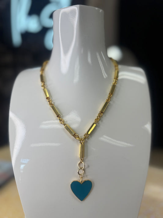 Enamel Turquoise Heart with Gold Chain