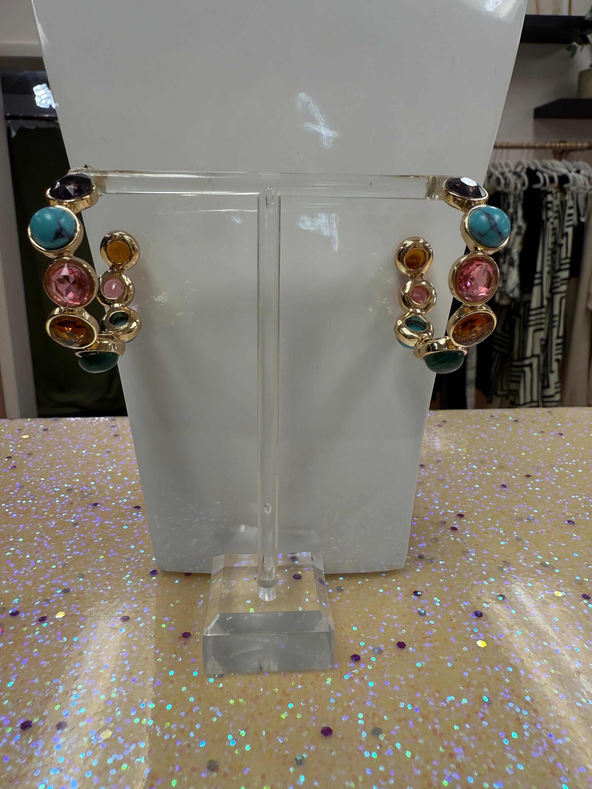 Multi-Studded Gem Hoop Earrings Joan Consigned Jewelry