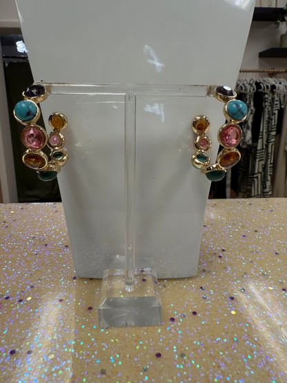 Multi-Studded Gem Hoop Earrings Joan Consigned Jewelry