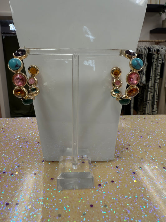 Multi-Studded Gem Hoop Earrings