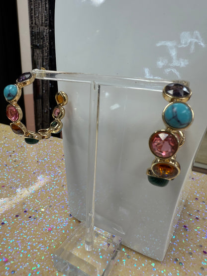 Multi-Studded Gem Hoop Earrings Joan Consigned Jewelry