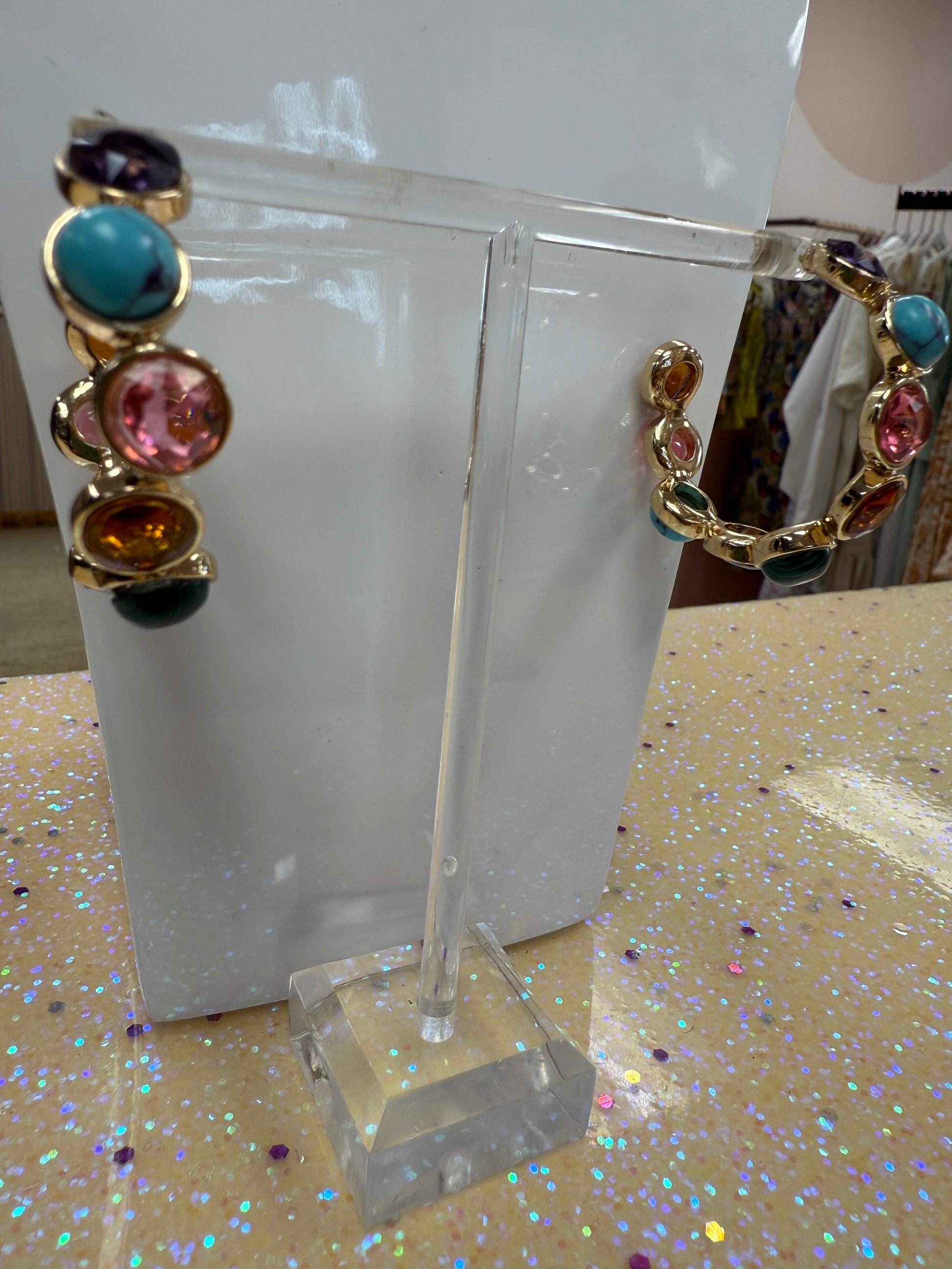 Multi-Studded Gem Hoop Earrings Joan Consigned Jewelry