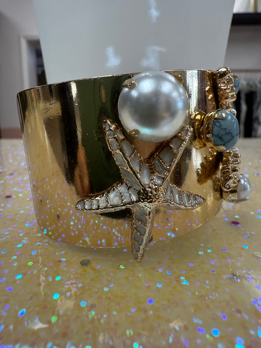 Starfish & Jewel Cuffed Bracelet