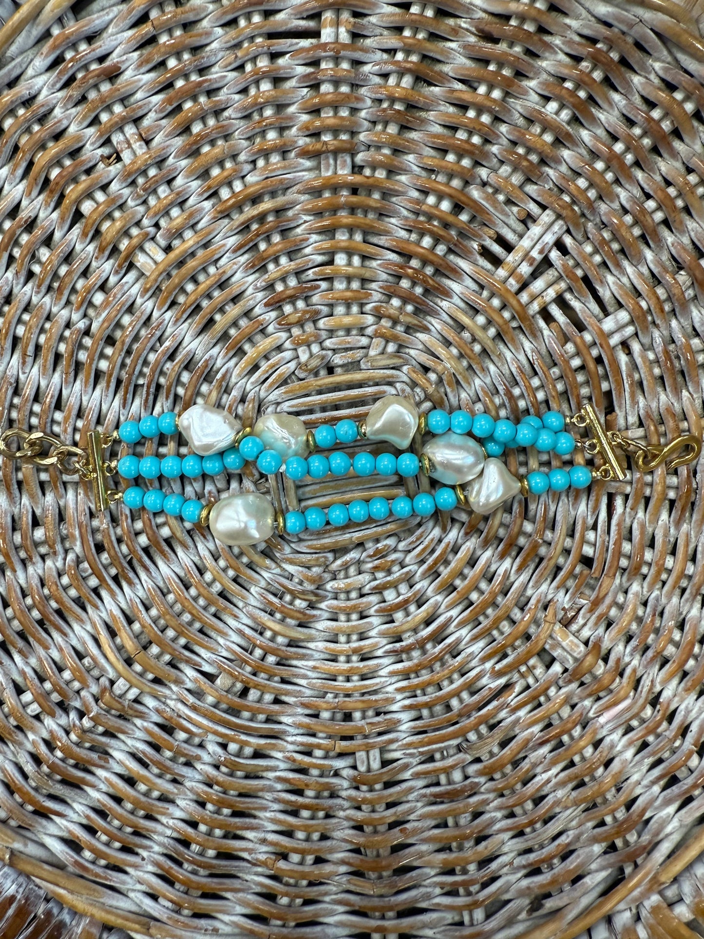 Turquoise and Fresh Water Pearl Beaded Bracelet Joan Consigned Jewelry