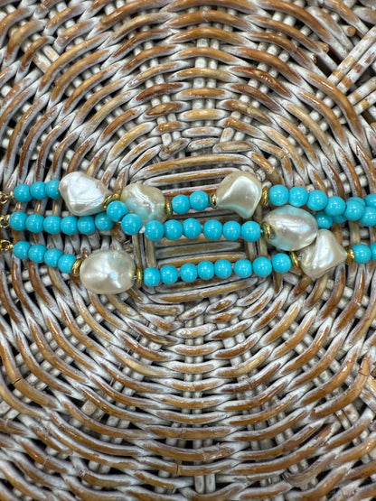 Turquoise and Fresh Water Pearl Beaded Bracelet Joan Consigned Jewelry
