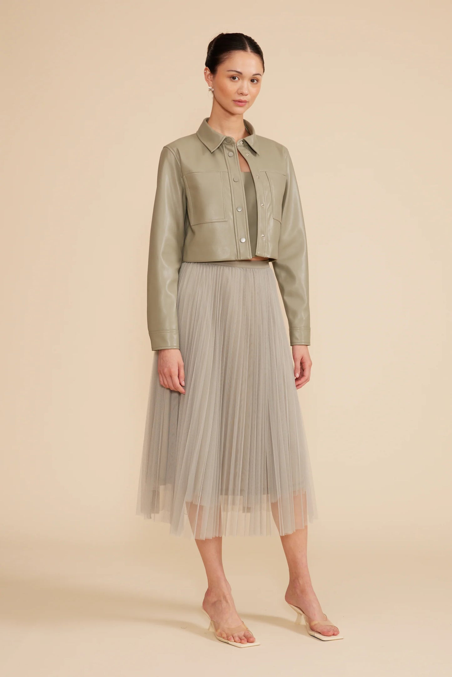 Sabine Cropped Faux Leather Jacket