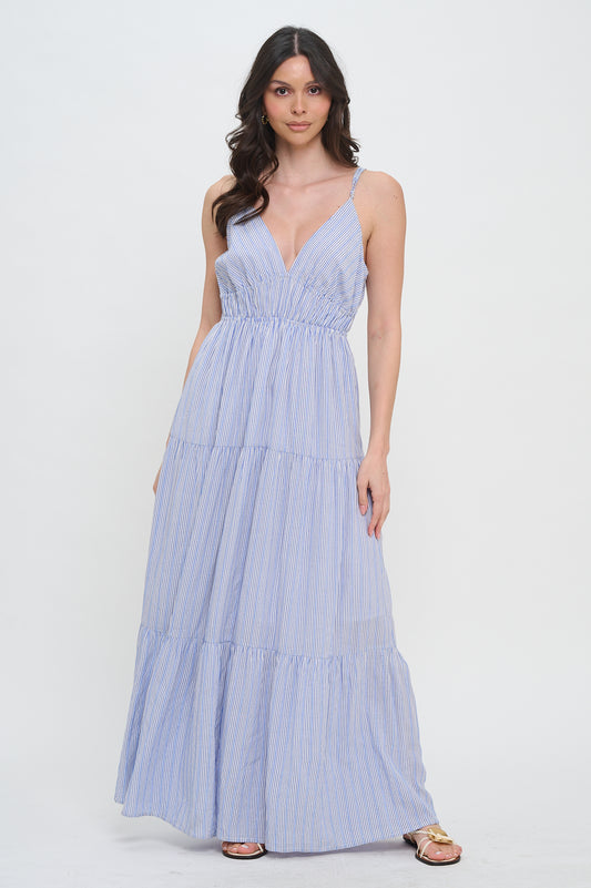 Carine Nautical Striped Maxi Dress