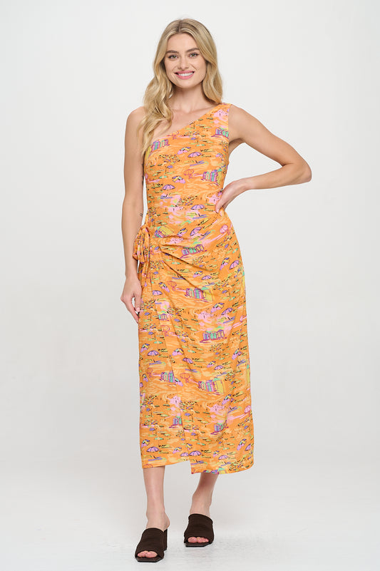 Remi One Shoulder Wrap Midi Dress