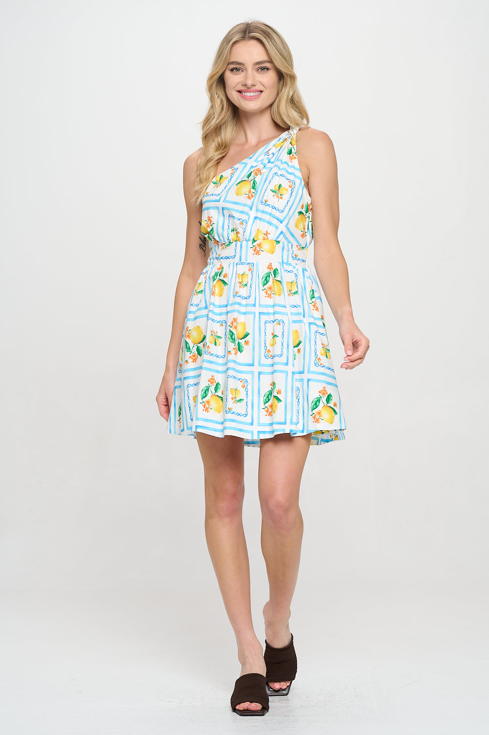 Dylan Lemonade Printed One Shoulder MIni Dress