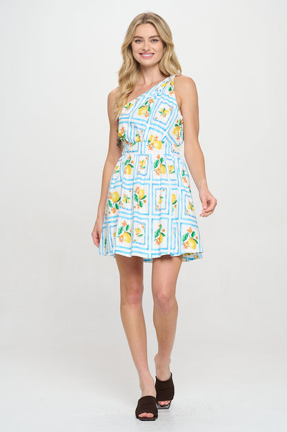 Dylan Lemonade Printed One Shoulder MIni Dress