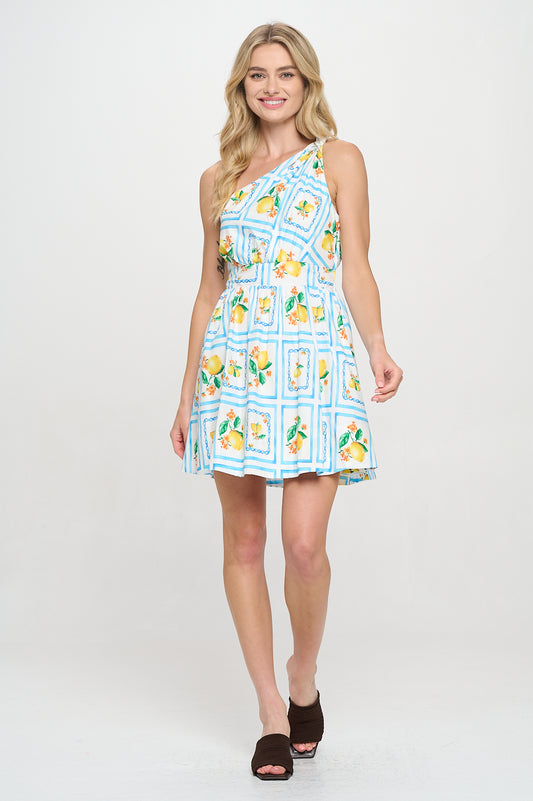 Dylan Lemonade Printed One Shoulder MIni Dress