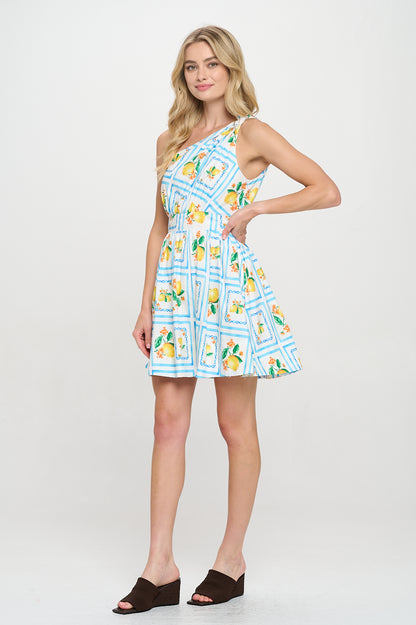 Dylan Lemonade Printed One Shoulder MIni Dress