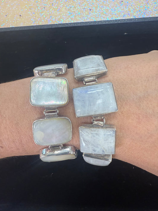 Sterling Silver with quartz and a mother of pearl stone bracelet